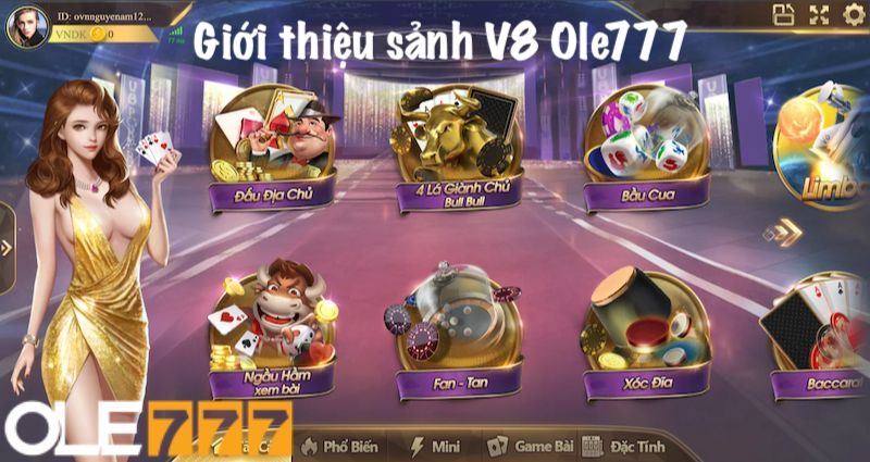 Giới thiệu sảnh V8 tại Ole777