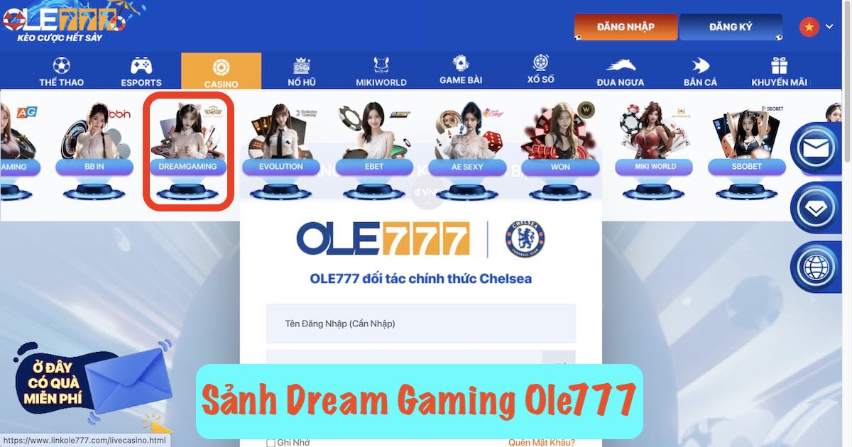 Sảnh Dream Gaming Ole777 - Sảnh cược casino chuẩn quốc tế