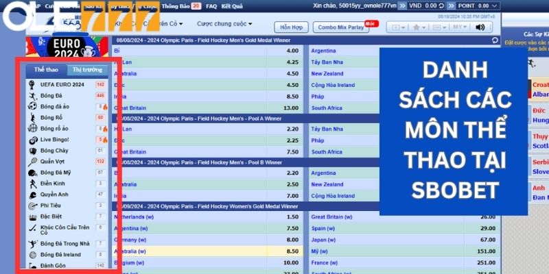 Danh sách môn thể thao tại sảnh SBOBET tại nhà cái OLE777